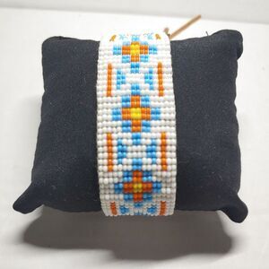 Loom Beaded Bracelet White, Orange and Light Blue